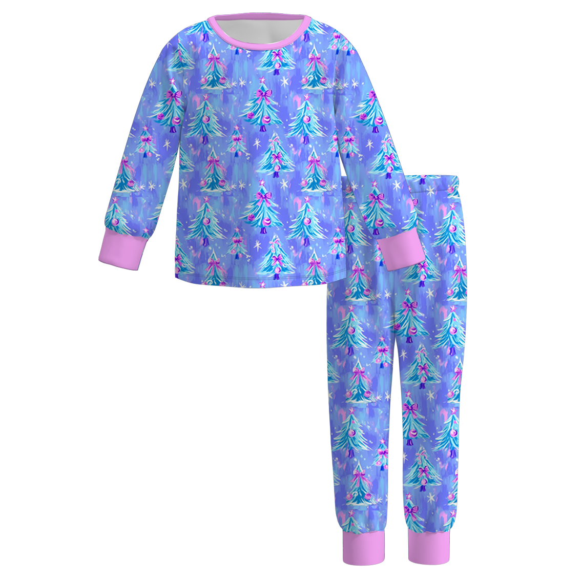 （Pre Order）Girls Christmas Tree Print Dress&Set