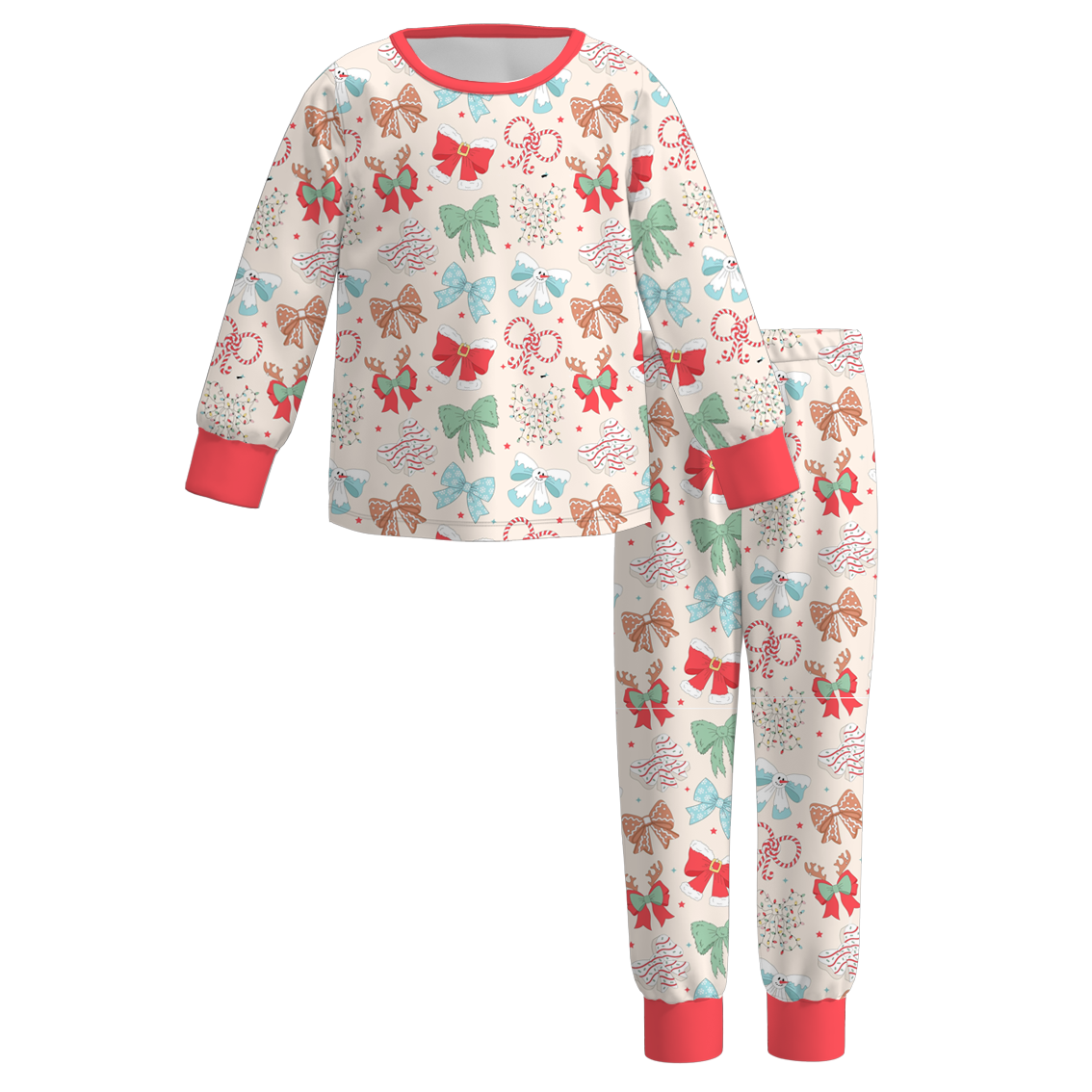 （Pre Order）Girls Christmas Bow Print Dress&Set