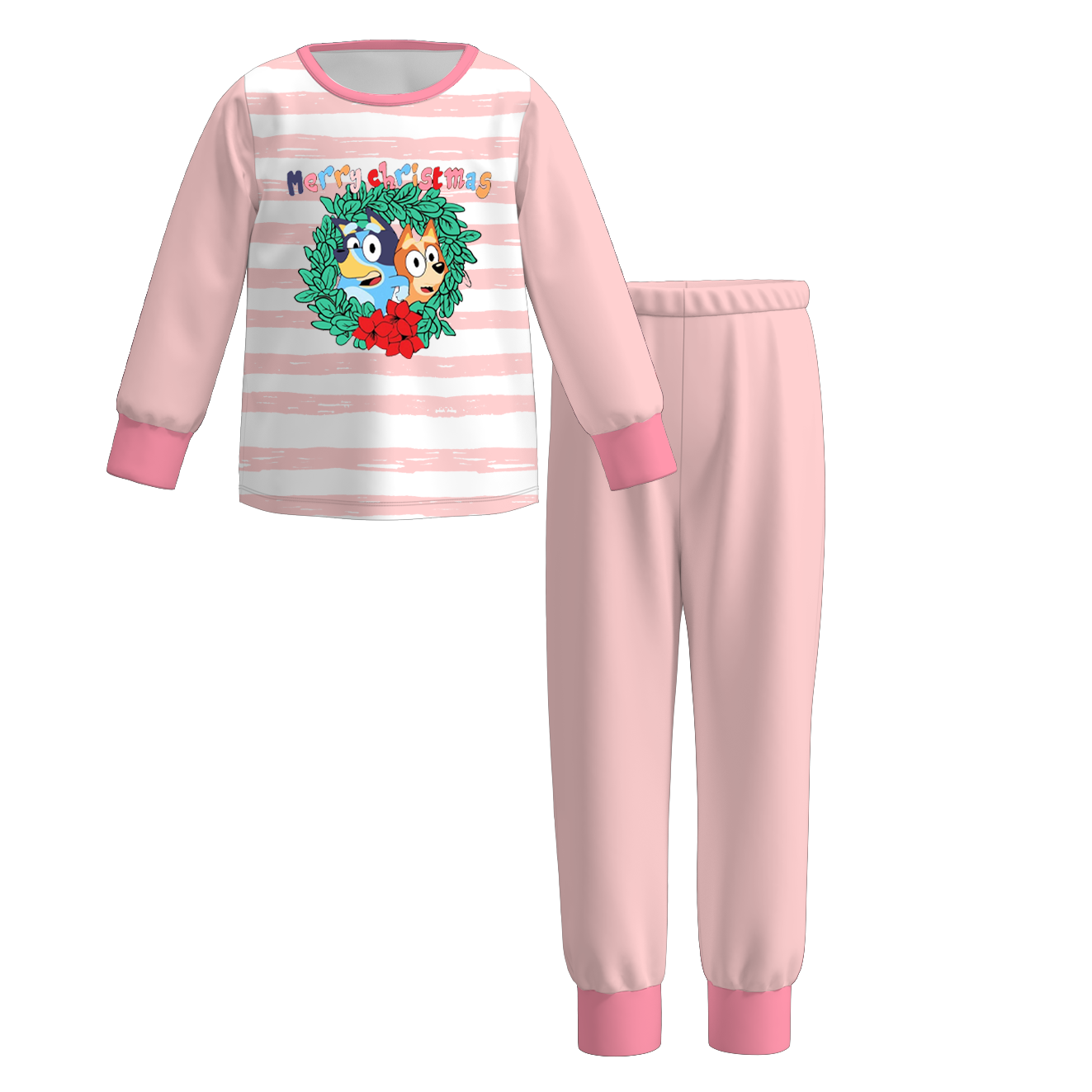 （Pre Order）Girls Christmas Blue Dog Print Pajamas Set