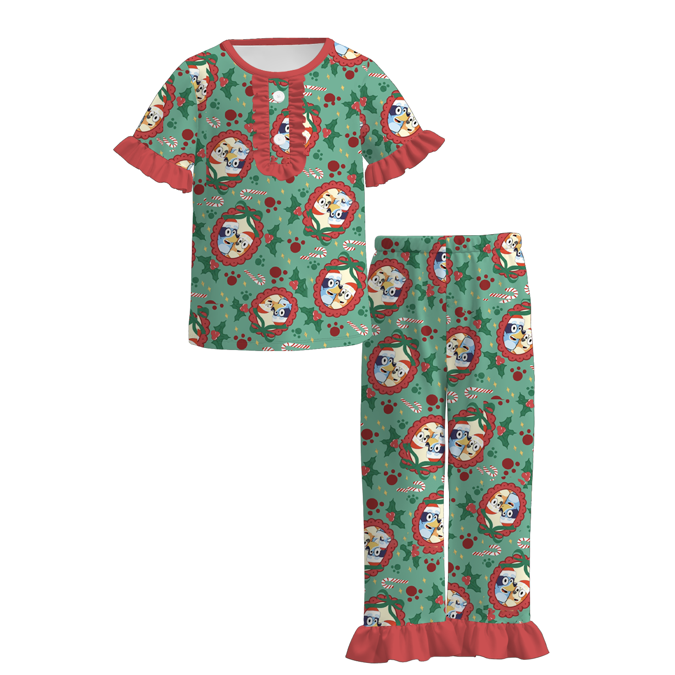 （Pre Order）Girls Christmas Cartoon Print Pajamas