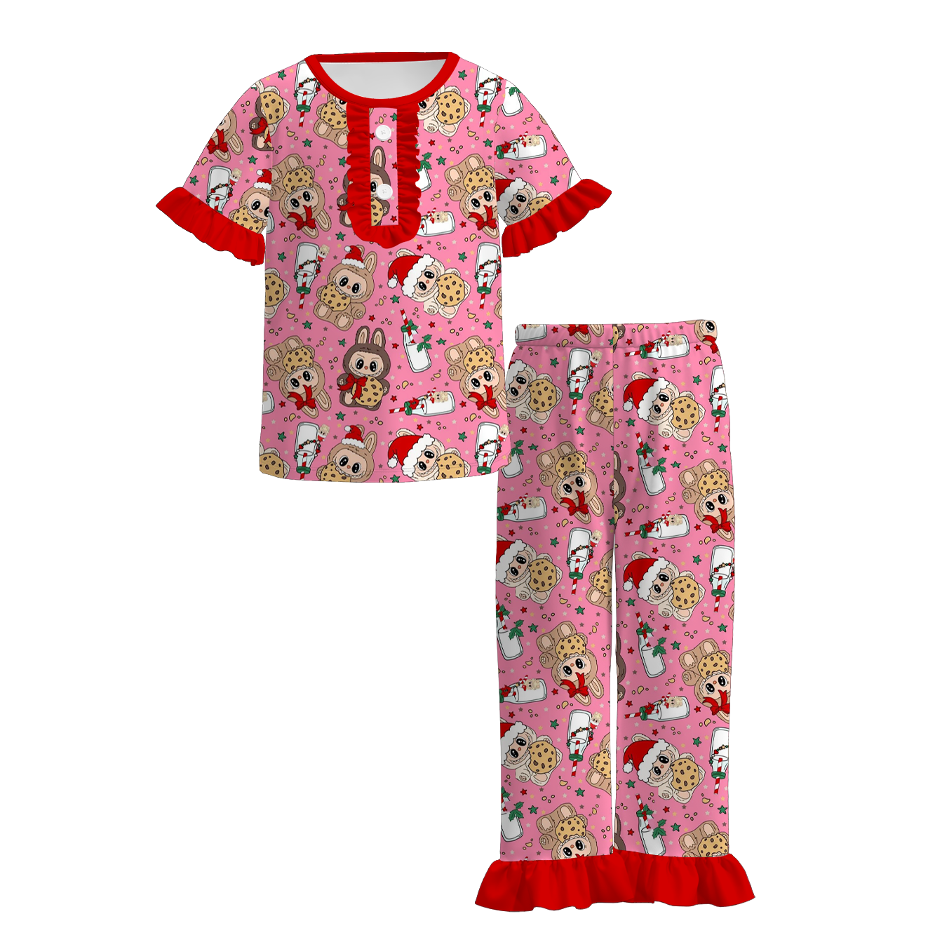 （Pre Order）Girls Christmas Cartoon Print Pajamas