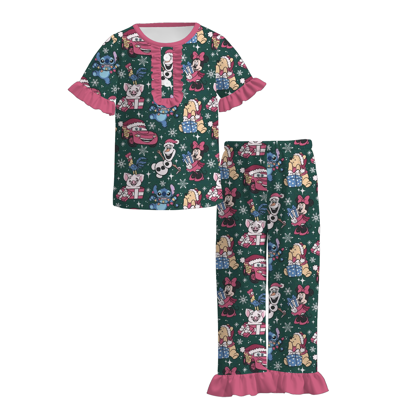 （Pre Order）Girls Christmas Cartoon Print Pajamas