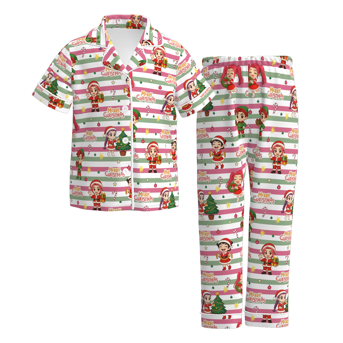 （Pre Order）Girls Christmas Cartoon Print Pajamas