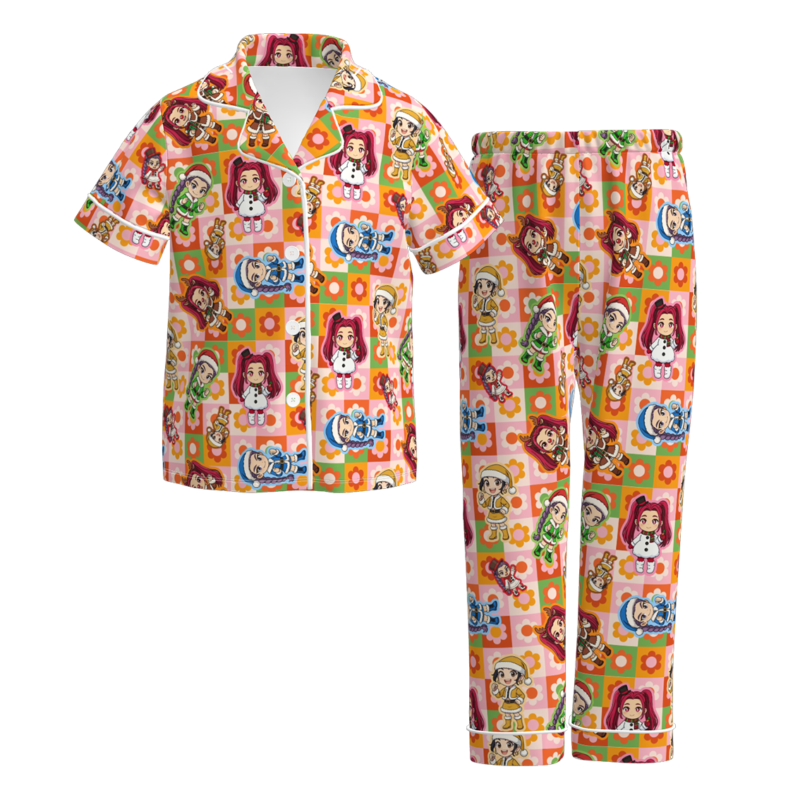 （Pre Order）Girls Christmas Cartoon Print Pajamas