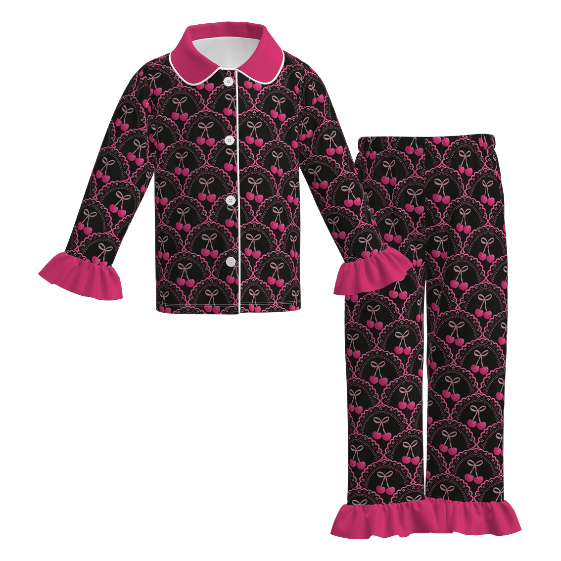 （Pre Order）Girls Valentine's Day Cherry Print Dress,Set&Top