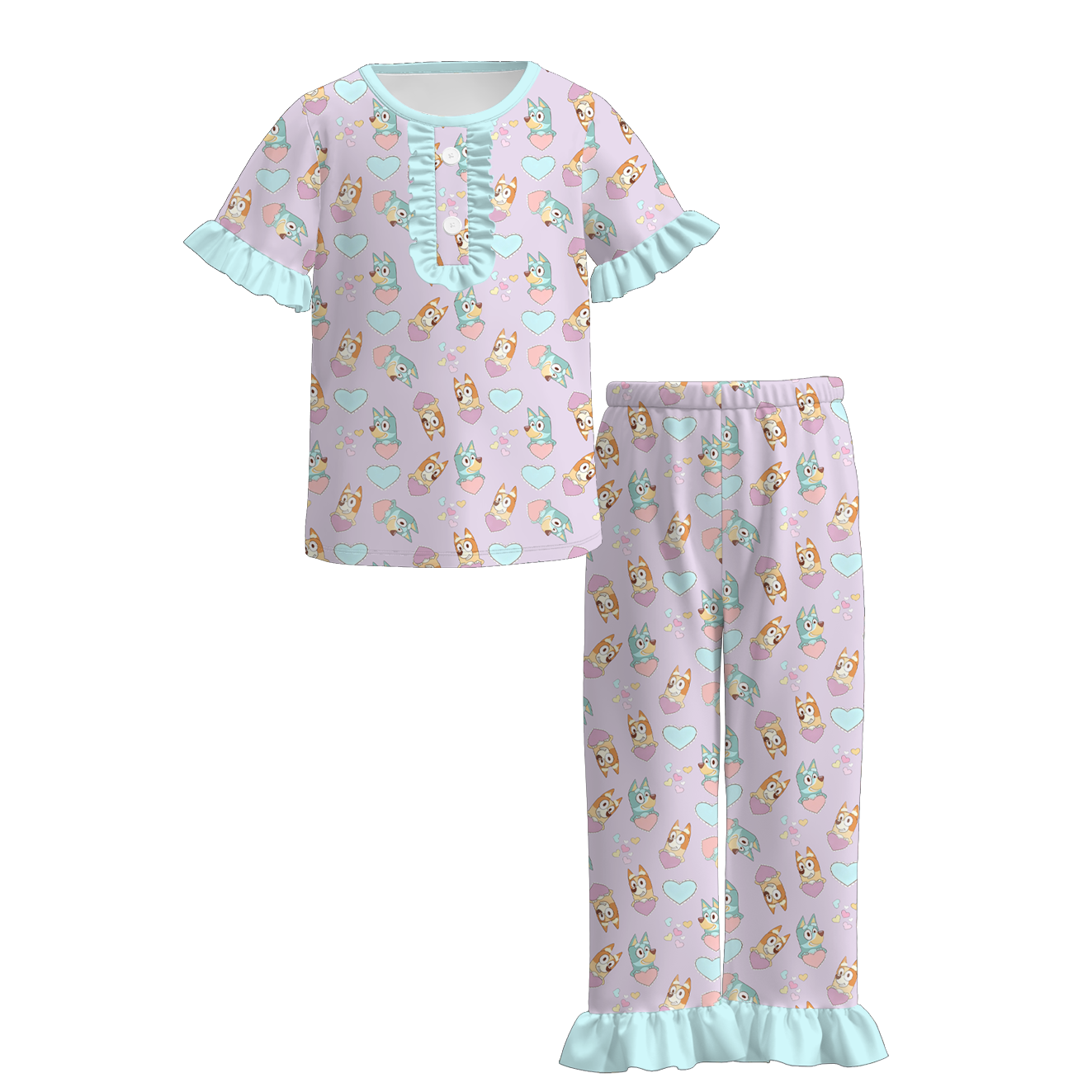 （Pre Order）Girls Spring Blue Dog Print Dress&Set