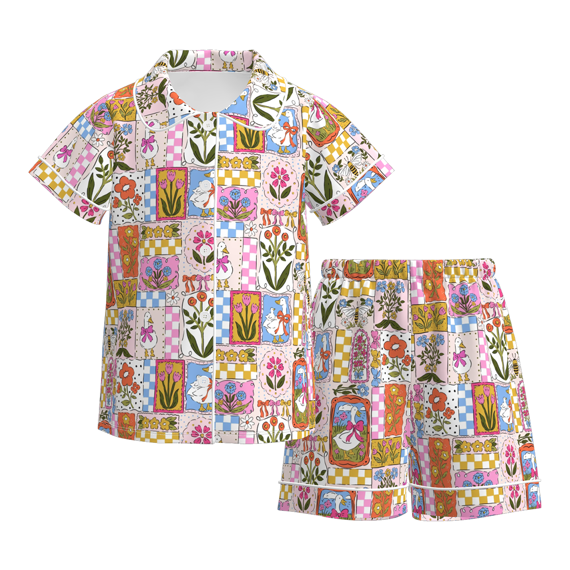 （Pre Order）Girls Spring&Summer Goose Print Pajamas