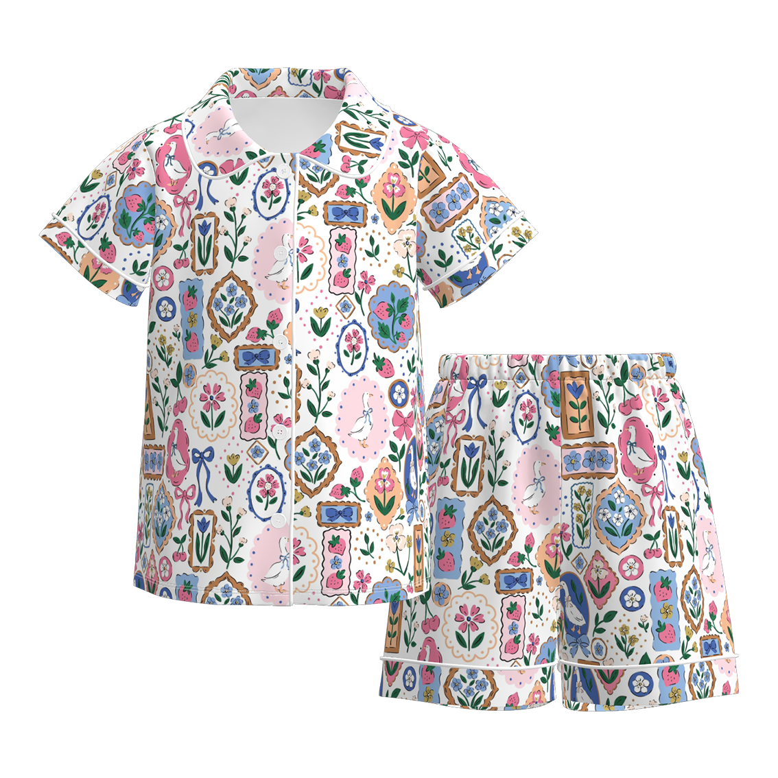 （Pre Order）Girls Spring&Summer Goose Print Pajamas