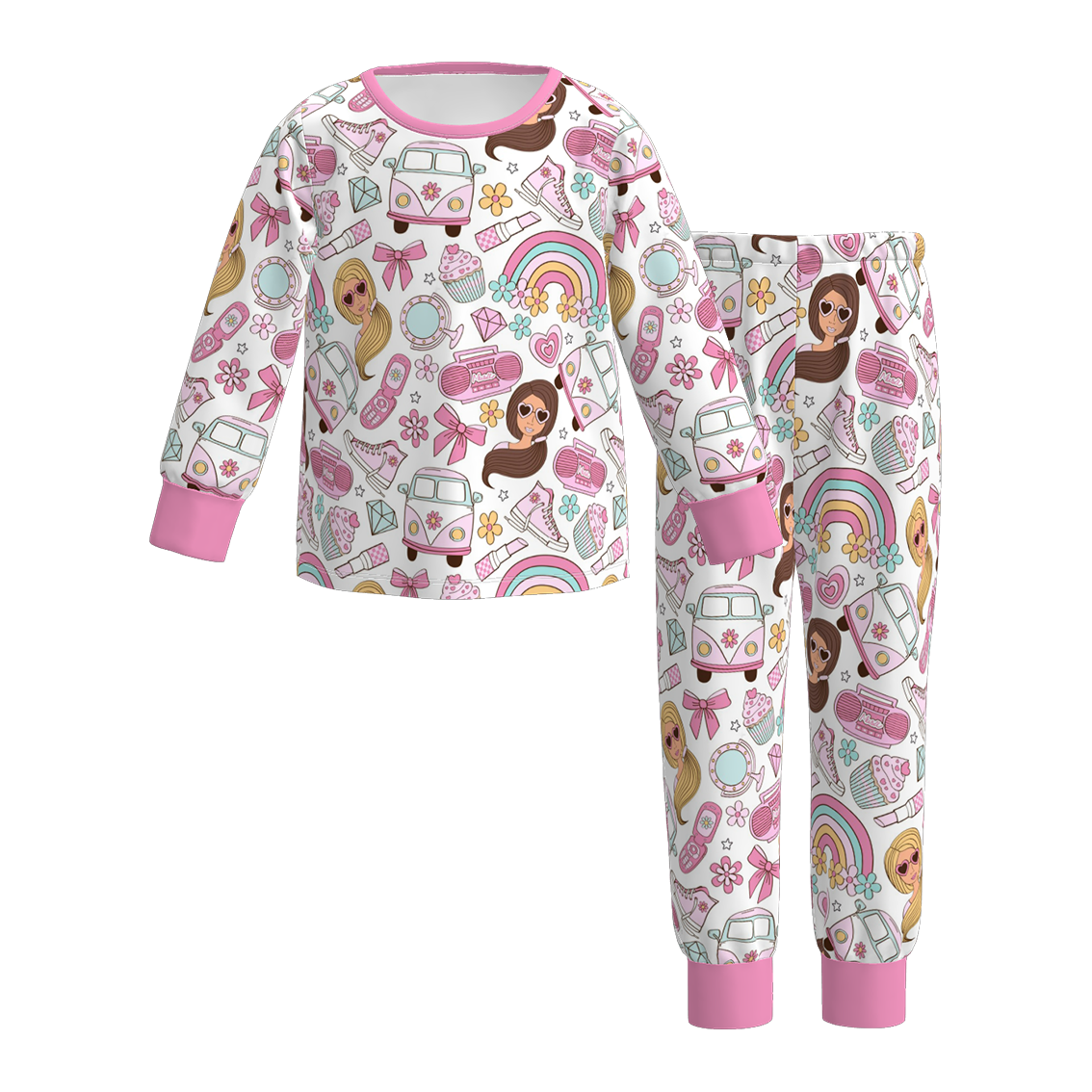（Pre Order）Girls Spring&Summer Cartoon Print Pajamas