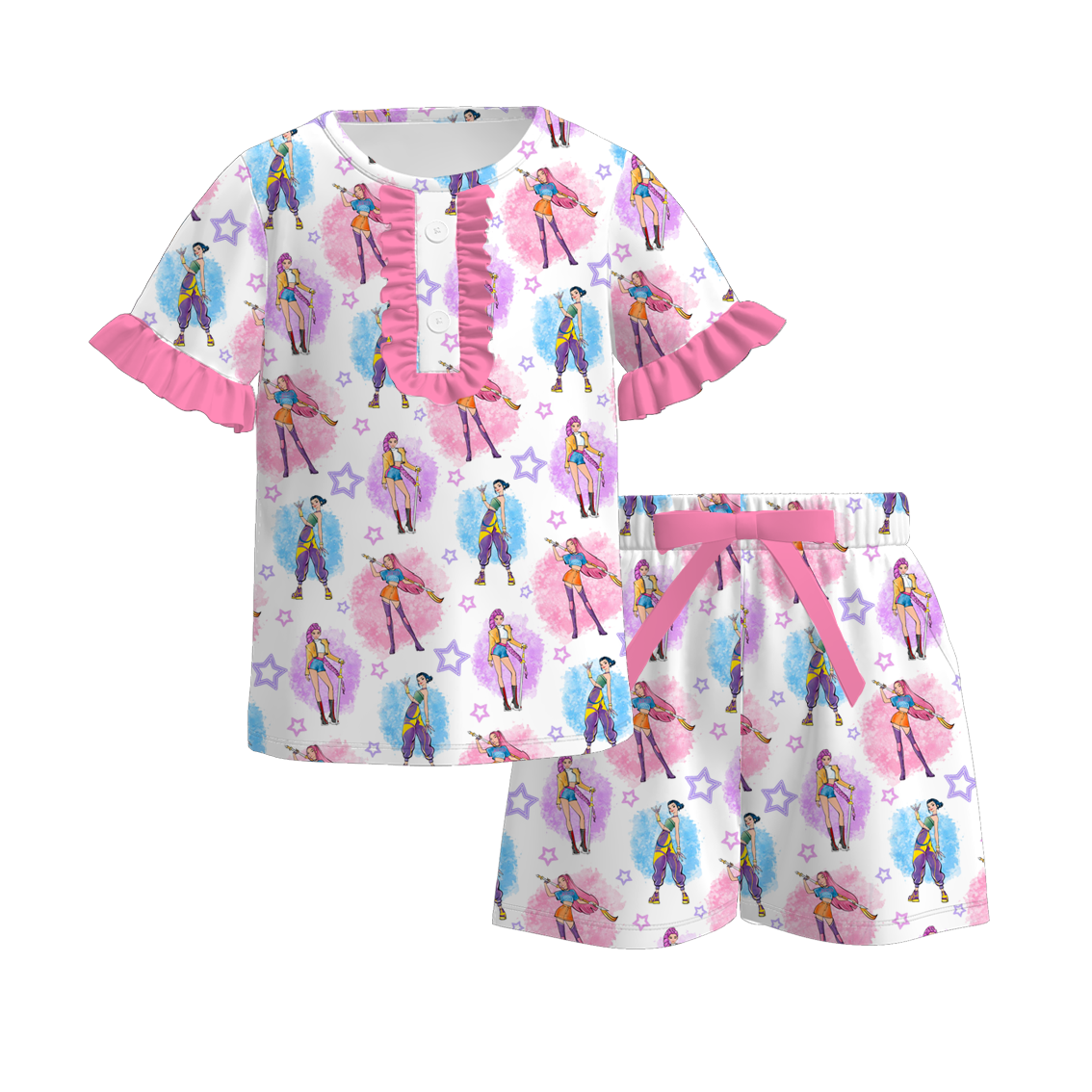 （Pre Order）Girls Spring&Summer Movie Character Print Pajamas
