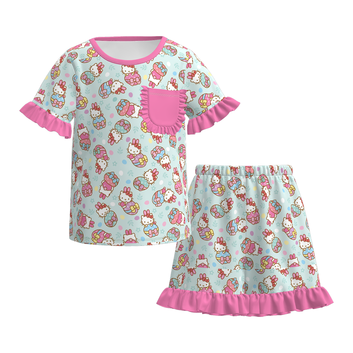 （Pre Order）Girls Spring&Summer Cartoon Print Pajamas