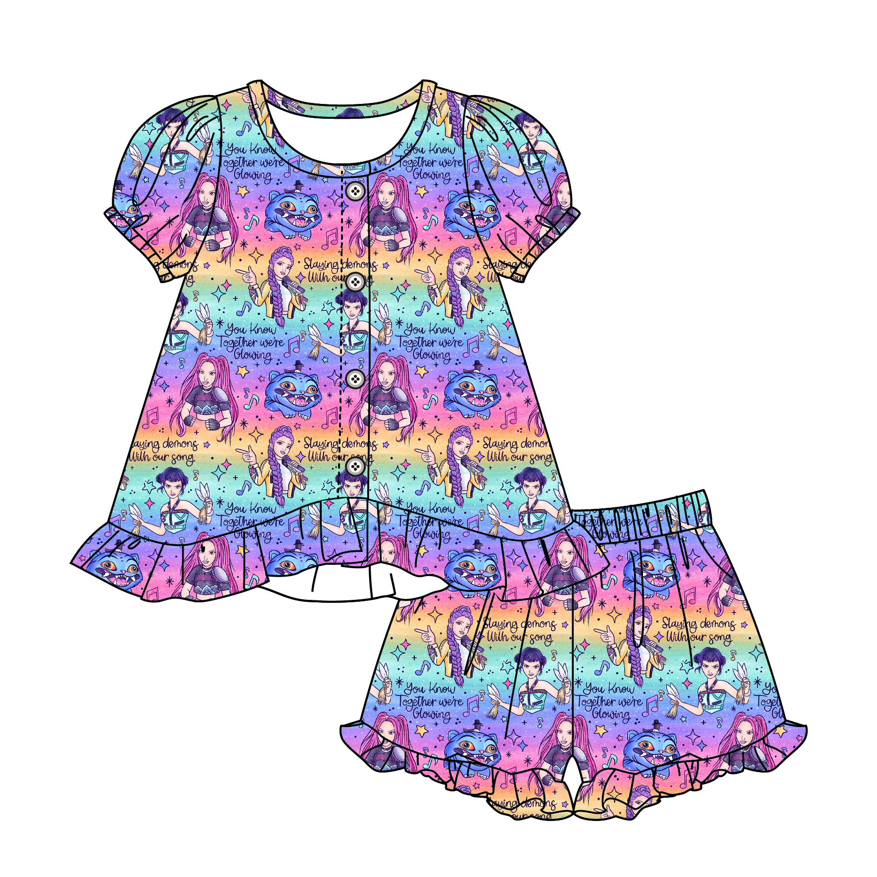 （Pre Order）Girls Spring&Summer Movie Character Print Pajamas Shorts Set