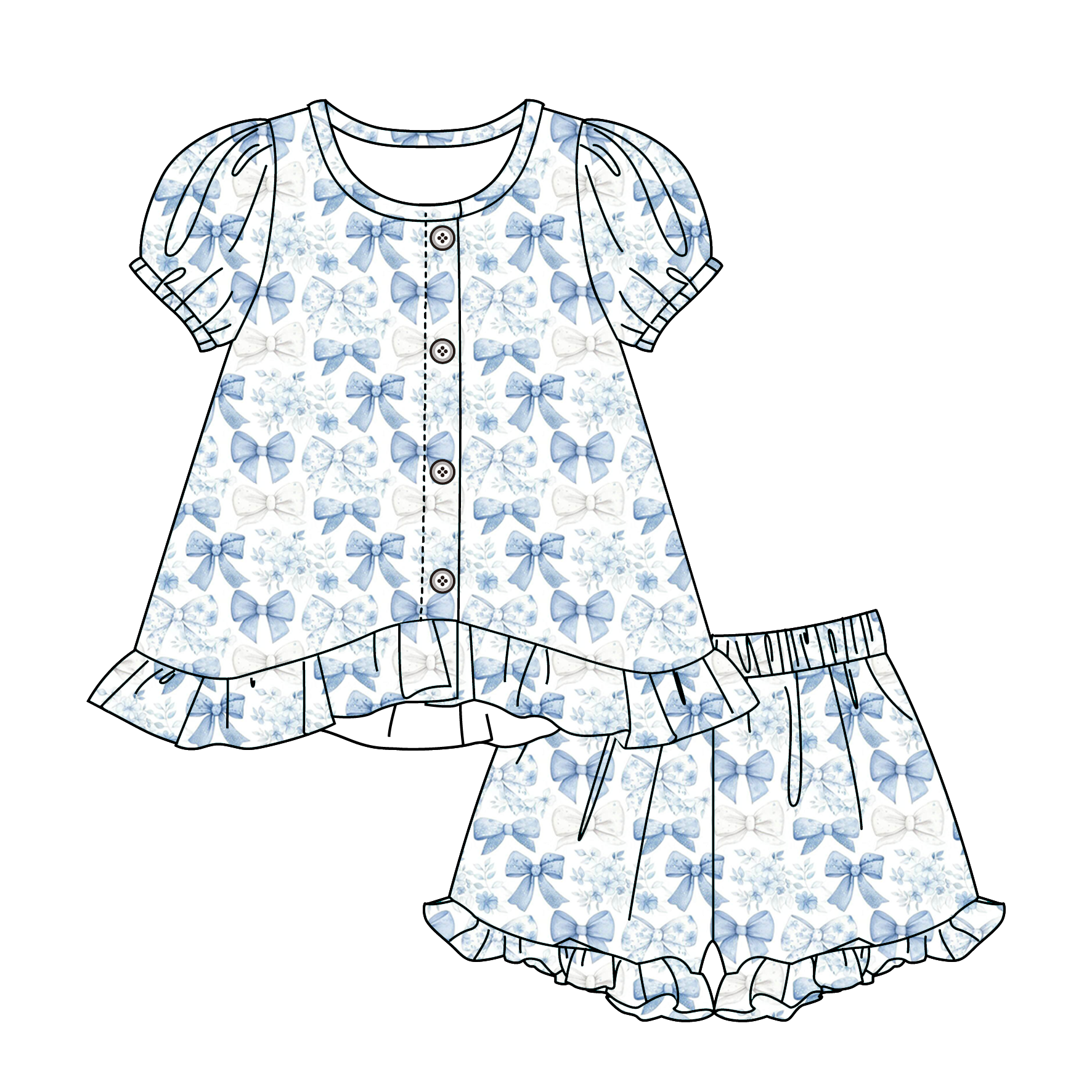 （Pre Order）Girls Spring&Summer Print Pajamas Shorts Set