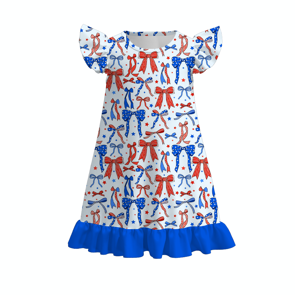 （Pre Order）Mommy and Me Patriotic Bow Print Dress,Set&Pajamas