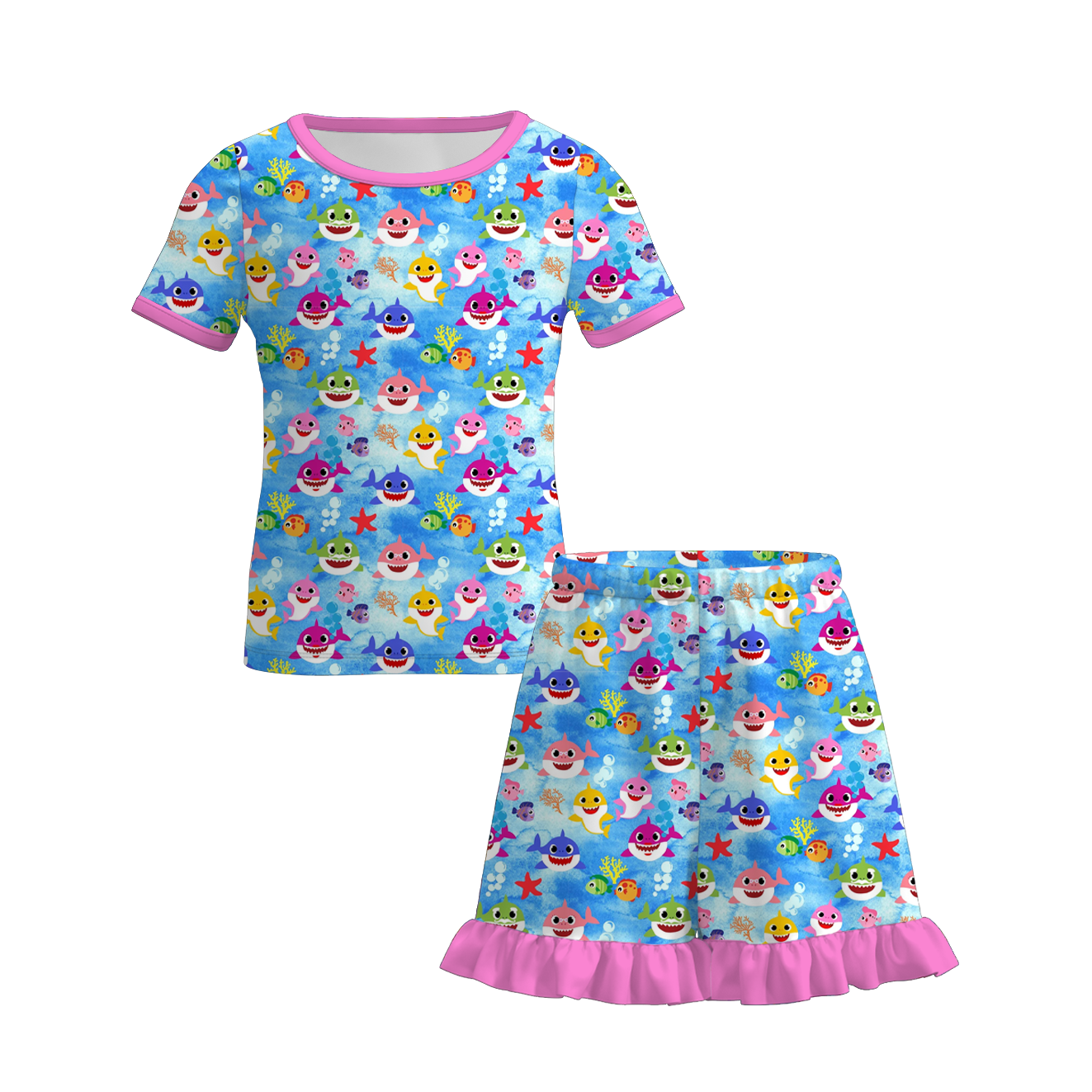 （Pre Order+Prepack Zone）Girls Summer Print Ruffled Shorts Set（Mix Size）