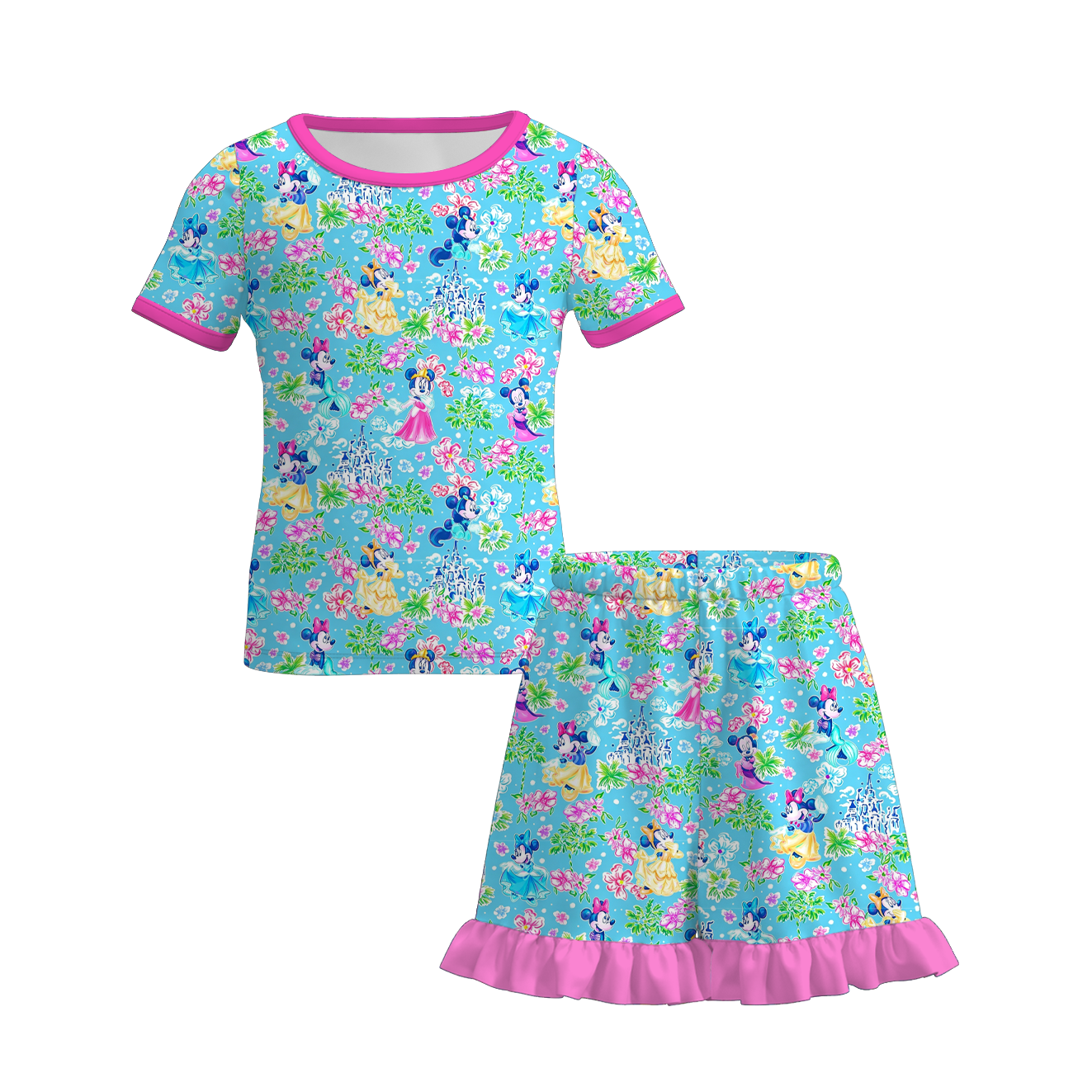 （Pre Order+Prepack Zone）Girls Summer Print Ruffled Shorts Set（Mix Size）