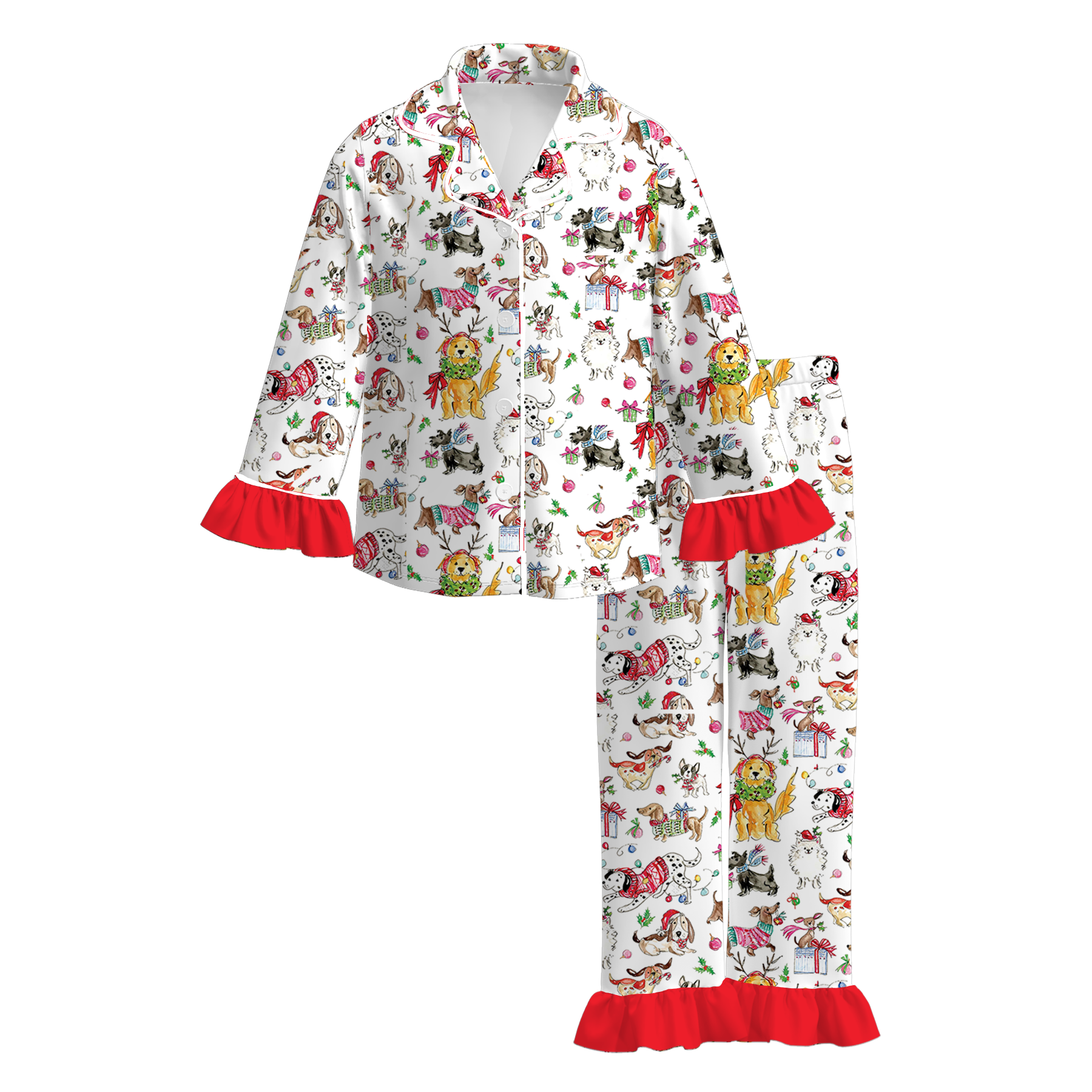 （Pre Order）Girls Christmas Print Dress&Pajamas
