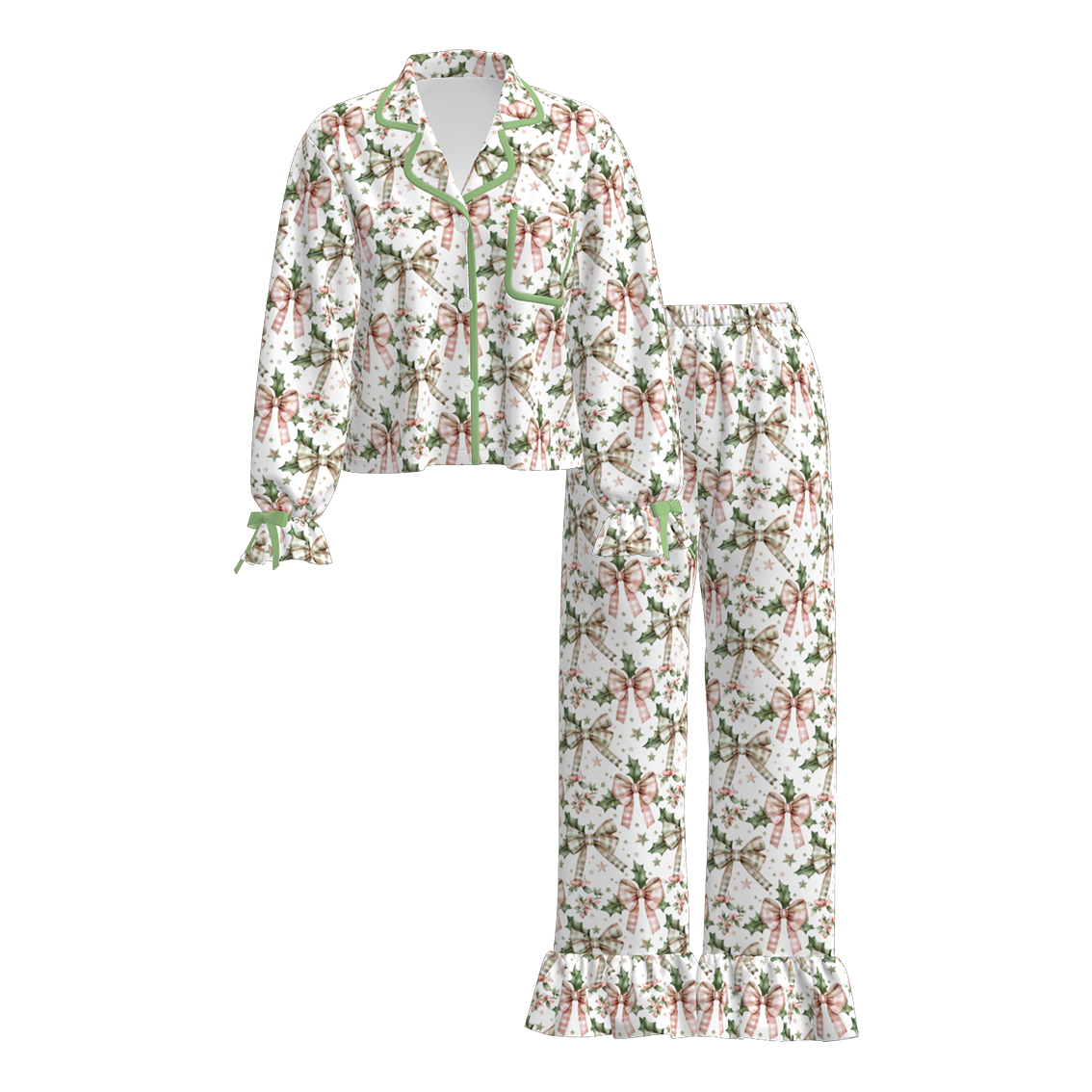 （Pre Order）Family Christmas Bow Print Pajamas＆Romper