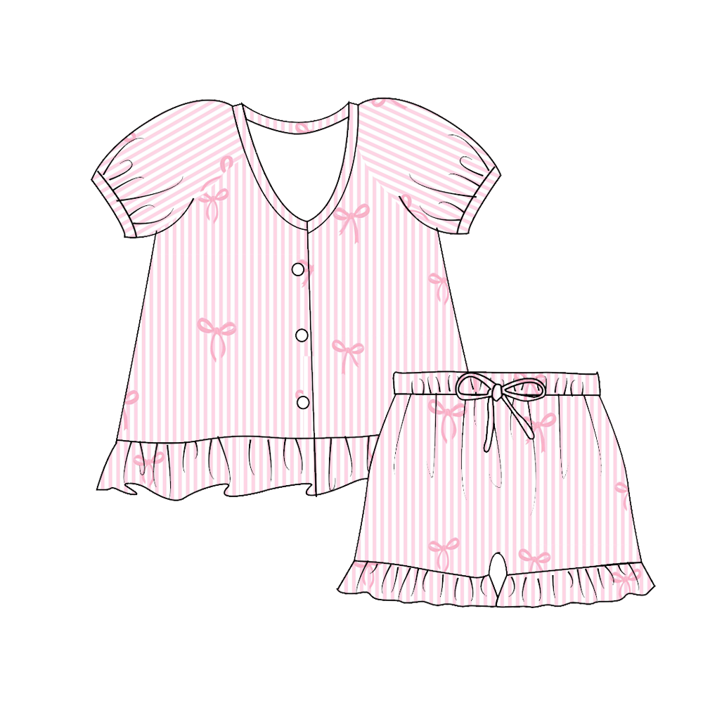 （Pre Order）Family Spring&Summer Bow Print Dress,Set&Top