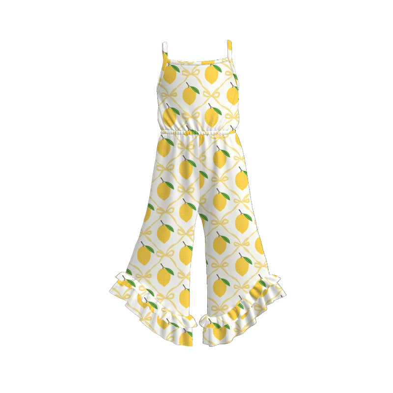 （Pre Order）Girls Spring and Summer Fruit＆Bow Print Jumpsuit