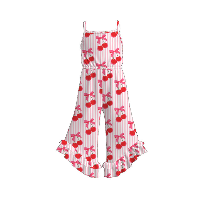 （Pre Order）Girls Spring and Summer Fruit＆Bow Print Jumpsuit
