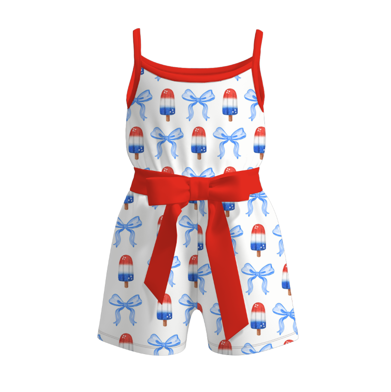 （Pre Order）Girls Patriotic Print Dress,Jumpsuit＆Skort Set