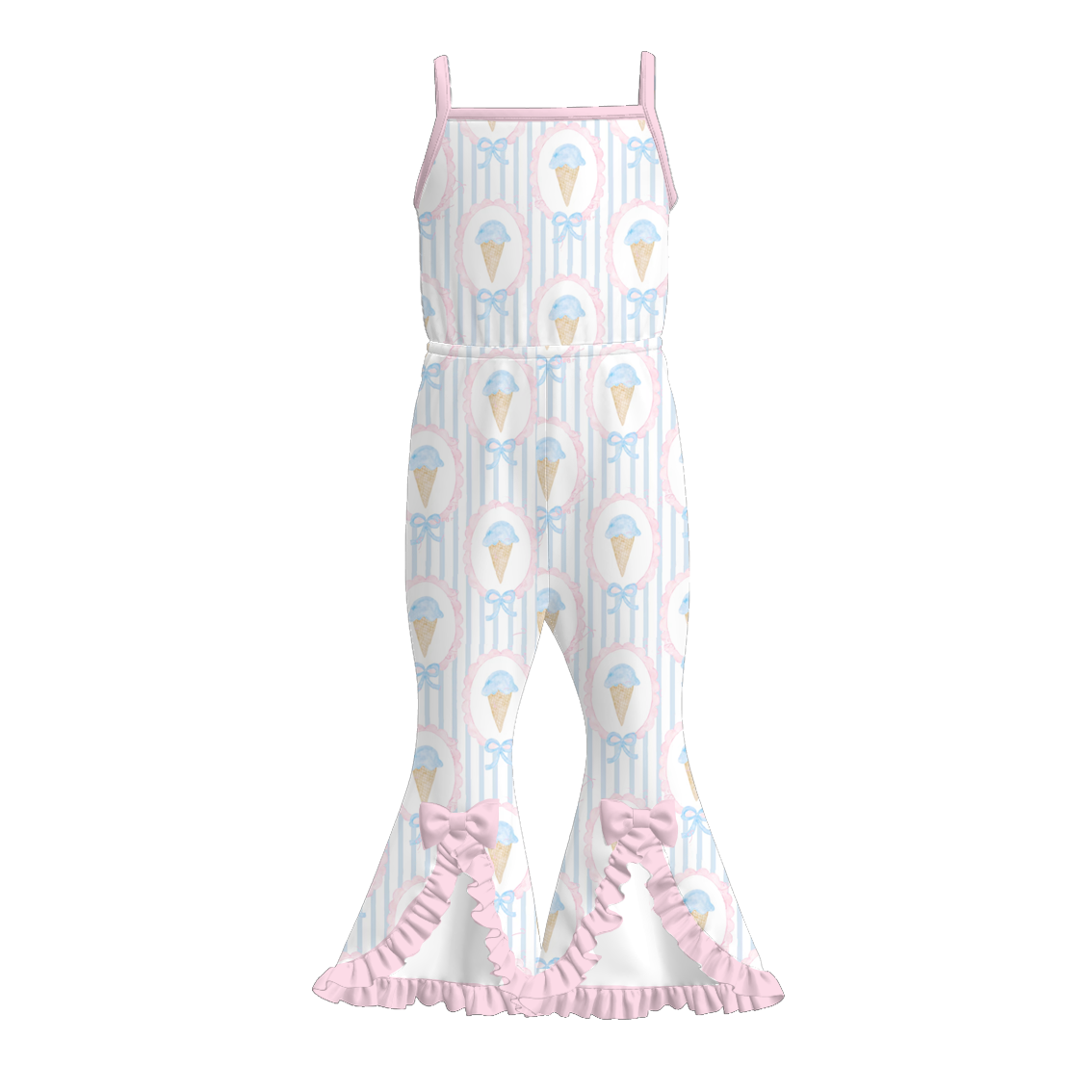 （Pre Order）Girls Spring and Summer Dino＆Floral Print Jumpsuit