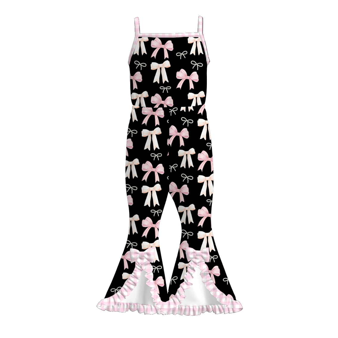 （Pre Order）Girls Spring and Summer Bow＆Fruit Print Jumpsuit