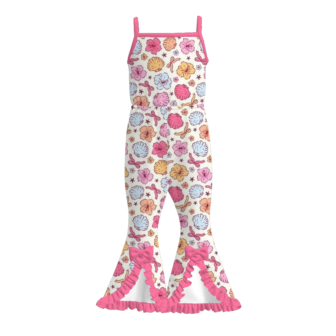 （Pre Order）Girls Spring and Summer Dino＆Floral Print Jumpsuit