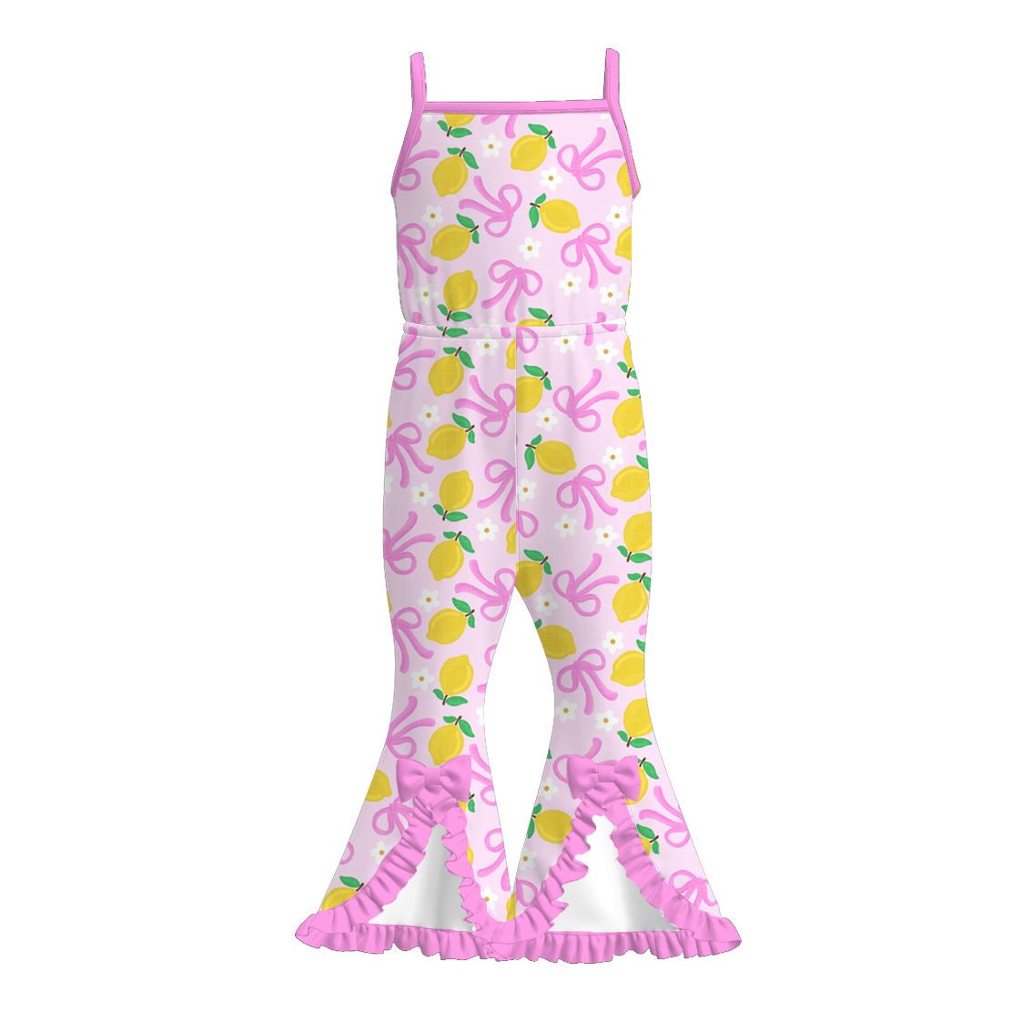 （Pre Order）Girls Spring and Summer Bow＆Fruit Print Jumpsuit