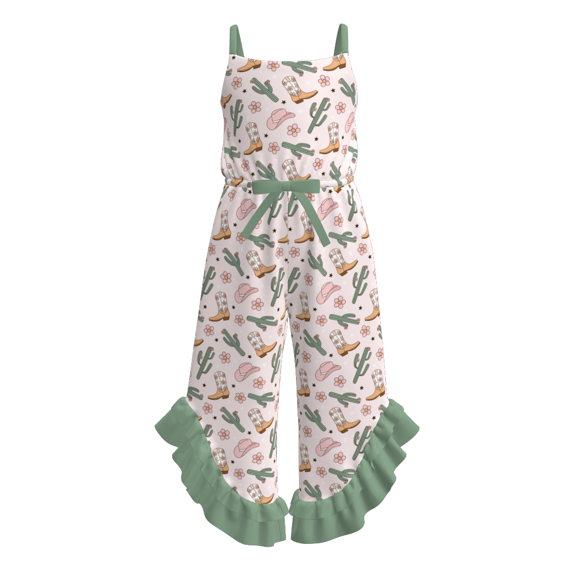 （Pre Order）Girls Spring and Summer Cow Girl Print Jumpsuit