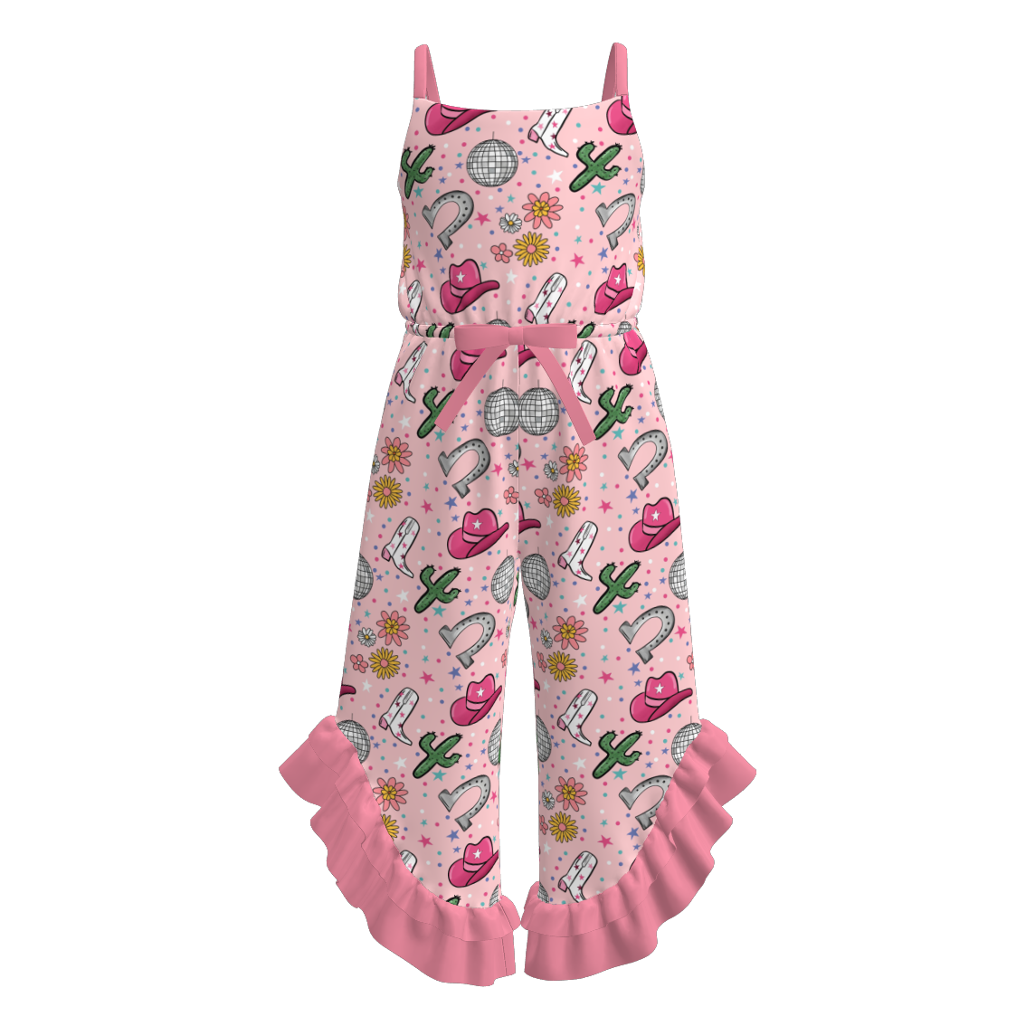 （Pre Order）Girls Spring and Summer Cow Girl Print Jumpsuit