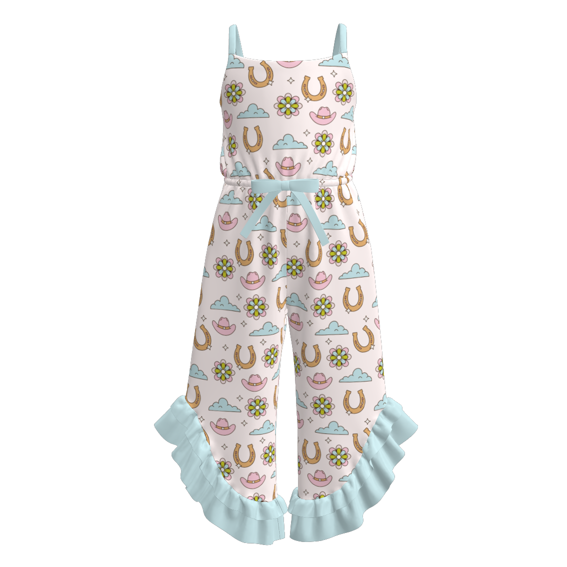 （Pre Order）Girls Spring and Summer Cow Girl Print Jumpsuit