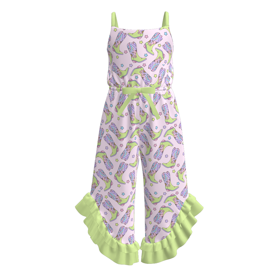 （Pre Order）Girls Spring and Summer Cow Girl Print Jumpsuit