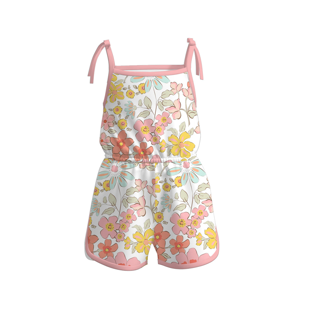 （Pre Order）Girls Spring and Summer Duck＆Floral Print Jumpsuit