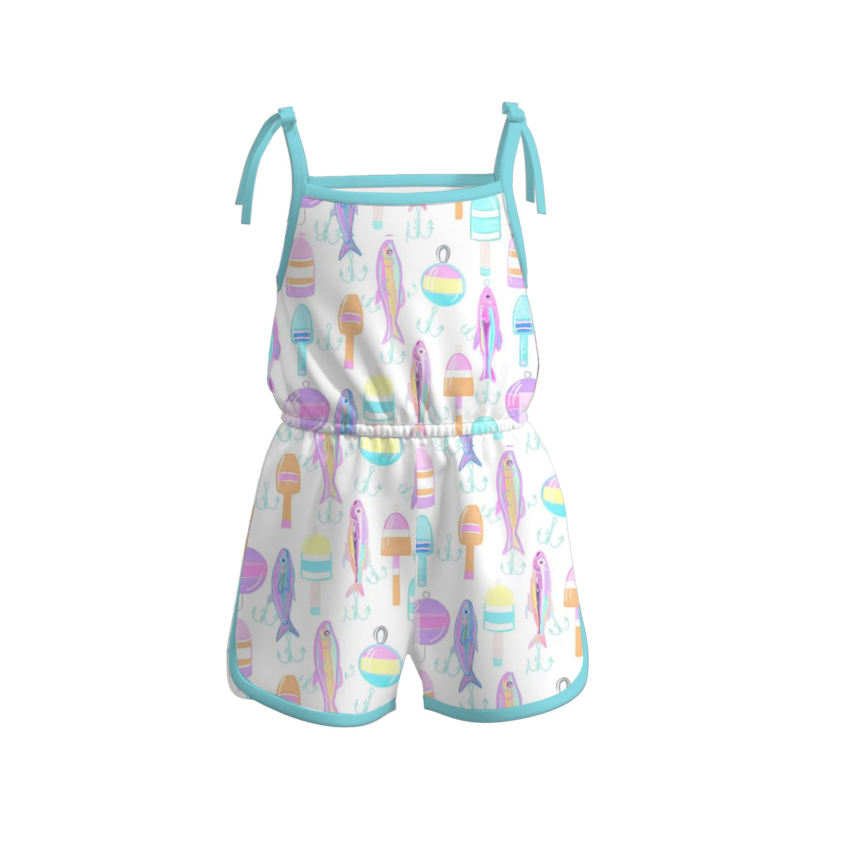 （Pre Order）Girls Spring and Summer Fish＆Floral Print Jumpsuit