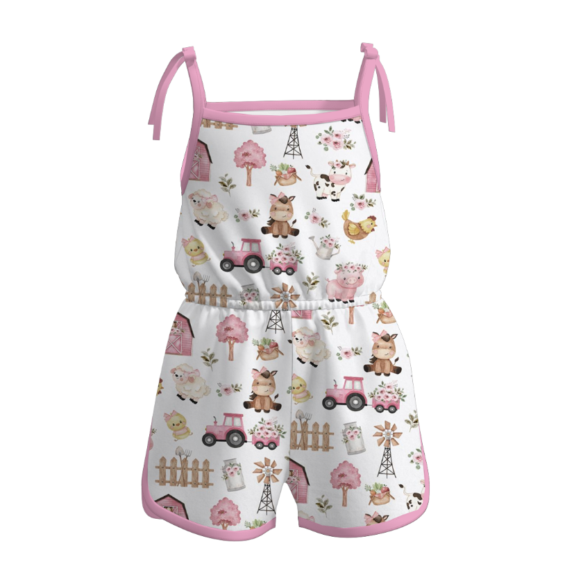 （Pre Order）Girls Spring and Summer Bow Print Jumpsuit