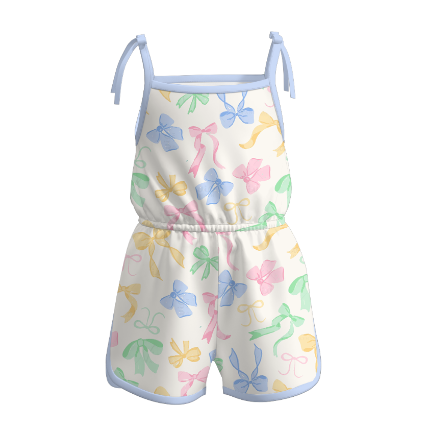 （Pre Order）Girls Spring and Summer Bow Print Jumpsuit