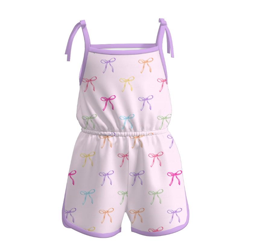 （Pre Order）Girls Spring and Summer Bow Print Jumpsuit