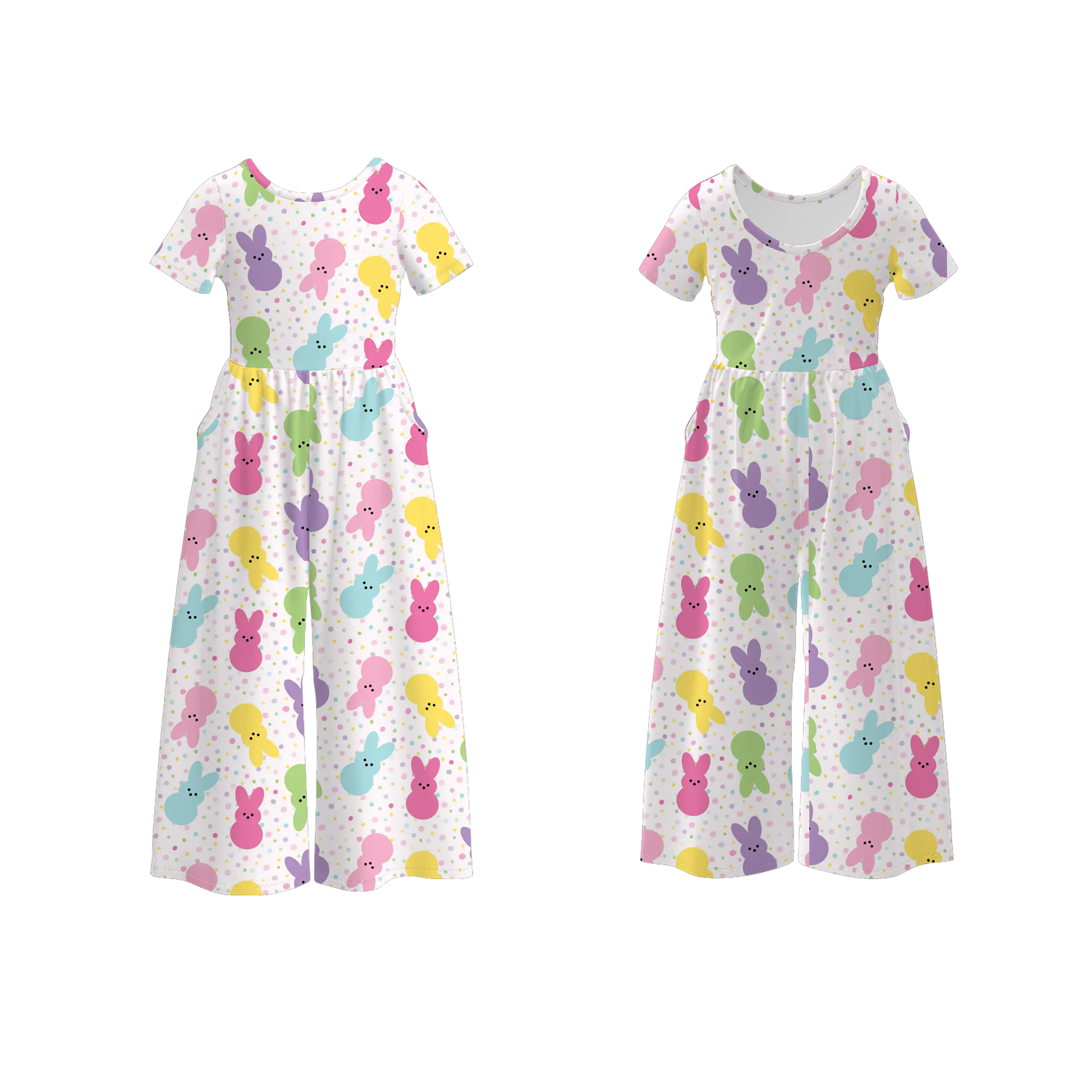（Pre Order）Girls Easter Bow&Bunny Print Dress&Jumpsuit