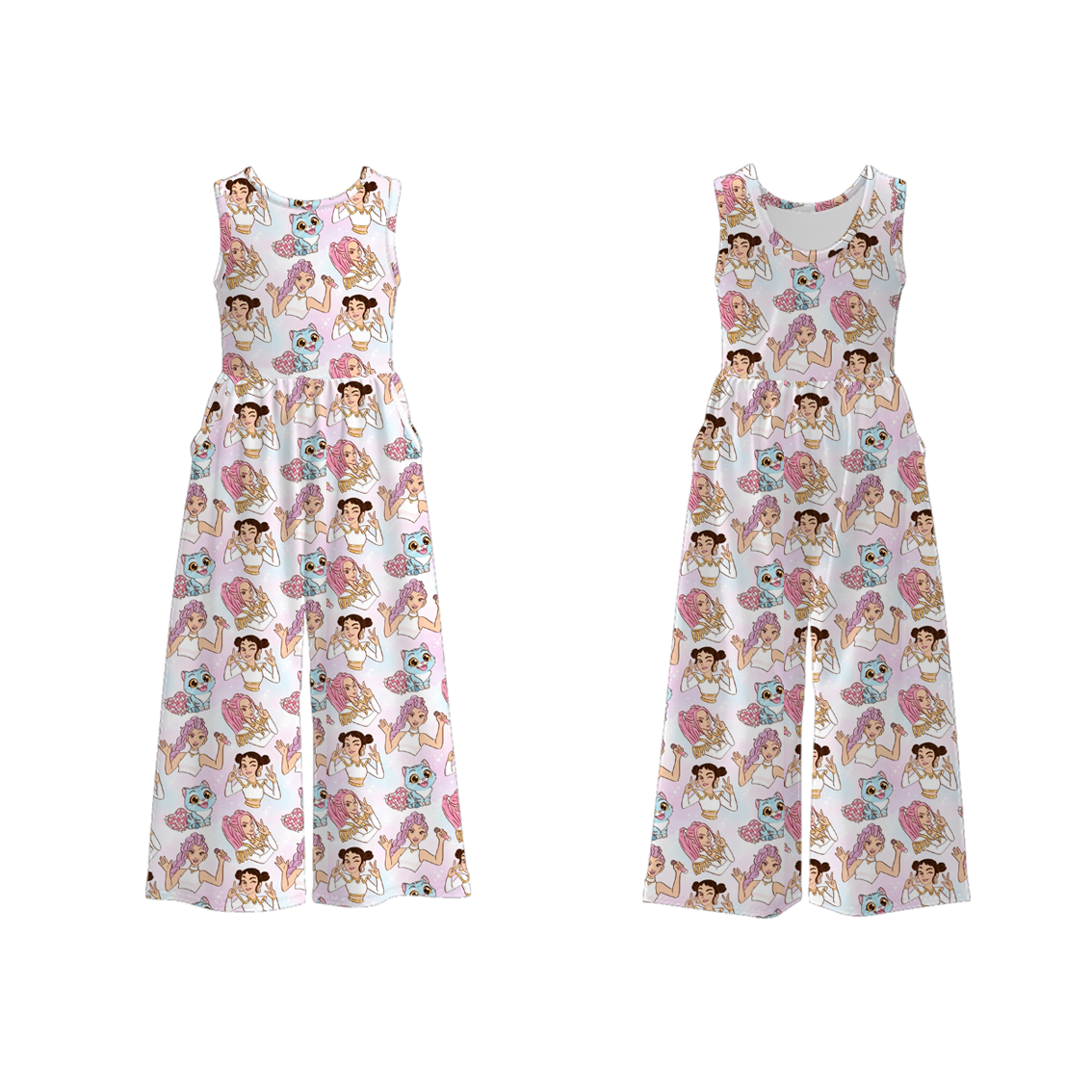 （Pre Order）Girls Spring&Summer Movie Character Print Jumpsuit