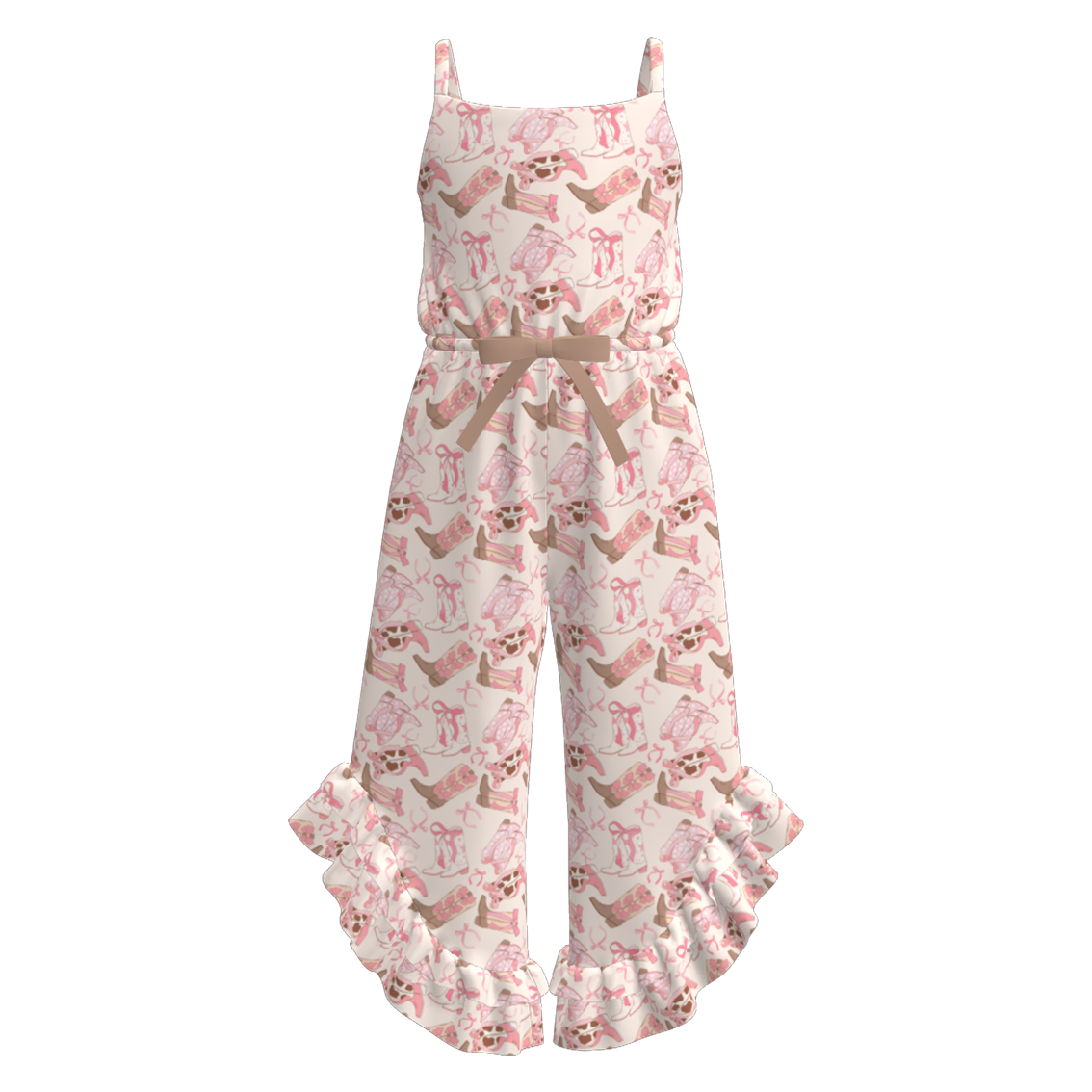 （Pre Order）Girls Spring&Summer Western Boots Print Dress,Set&Jumpsuit