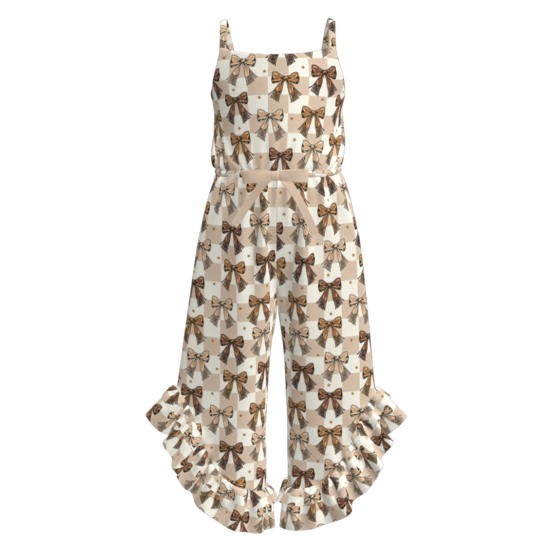 （Pre Order）Girls Spring&Summer Western Bow Print Dress,Set&Jumpsuit