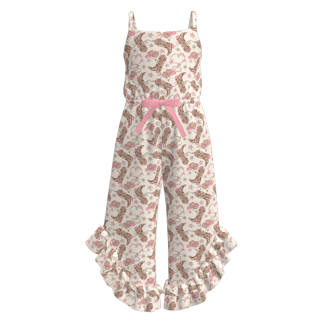 （Pre Order）Girls Spring&Summer Western Boots Print Dress,Set&Jumpsuit