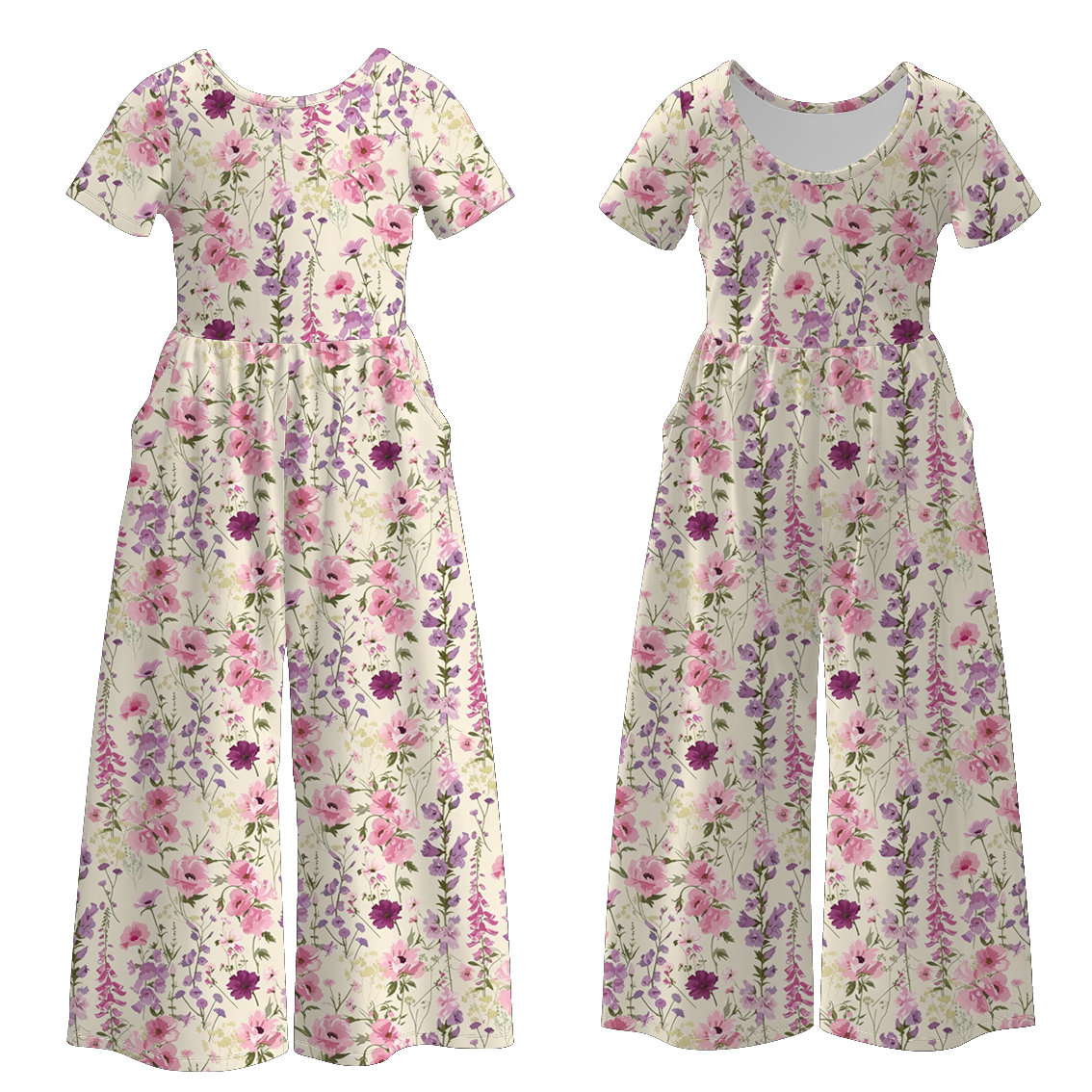 （Pre Order）Girls Fall Floral Print Jumpsuit