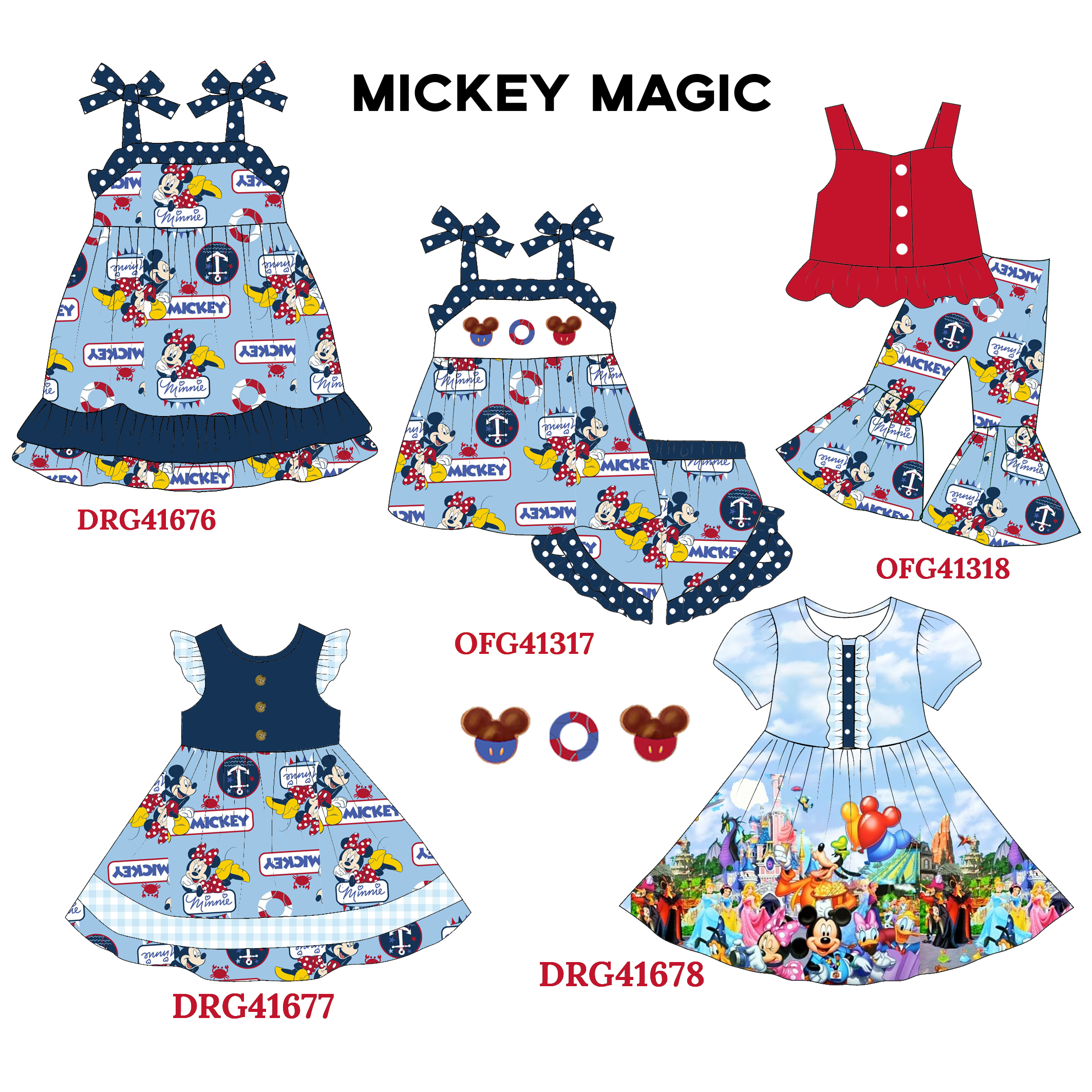 (Pre Order) Summer Mickey Magic Embroided Sibling Ensemble Collection