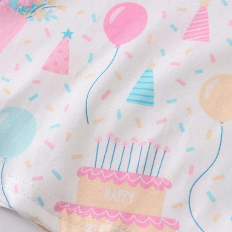 (Pre Order)Girl's Birthday Cake Balloon Print Ruffle Dress