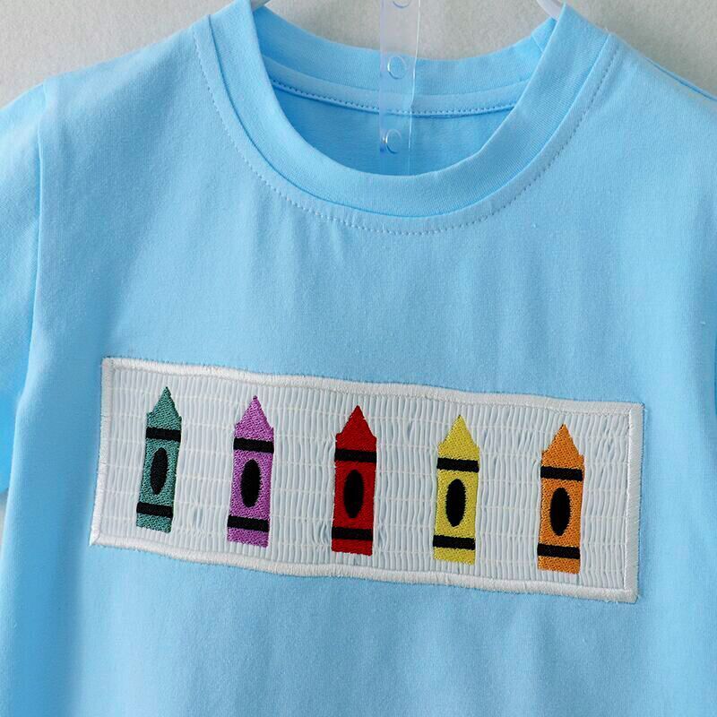 （In Stock）Boys Summer Back To School Embroidery Smocked Shorts Set
