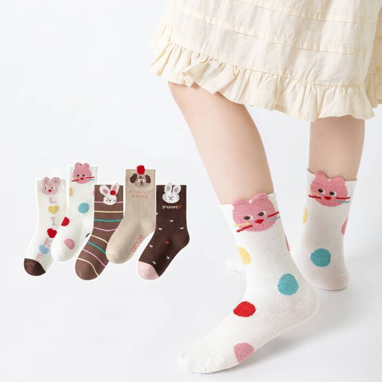 （Pre Order）5 Pairs of Girls Easter Bunny Jacquard Mid-tube Socks