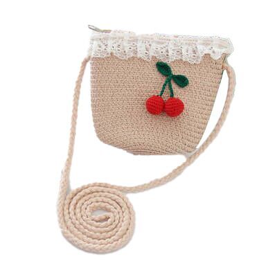 （Pre Order）Girls Spring and Summer Cherry Straw Hat and Straw Bag